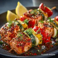 Brochette de Saumon et L&eacute;gumes au Barbecue Marin&eacute;e &agrave; lAneth