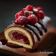 B&ucirc;che framboise et chocolat Mousse l&eacute;g&egrave;re et c&oelig;ur acidul&eacute; de framboise
