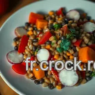 Salade de lentilles beluga aux l&eacute;gumes croquants et vinaigrette balsamique