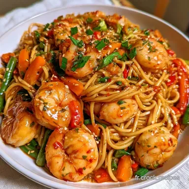 Nouilles Saut&eacute;es Aux Crevettes en 25 Min Fiche recette