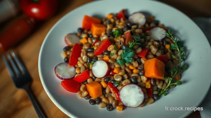 Salade de lentilles beluga aux légumes croquants et vinaigrette balsamique