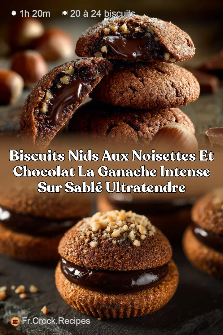 Biscuits nids aux noisettes et chocolat la ganache intense sur sabl&eacute; ultratendre