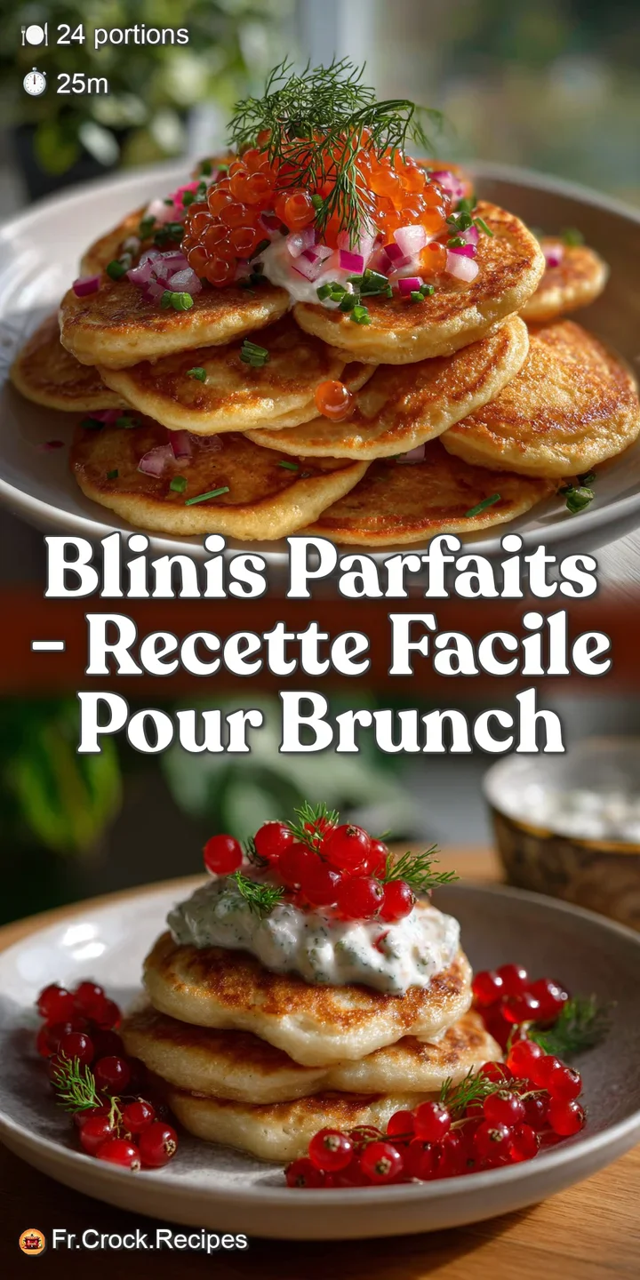 Close-up of a tender blini topped with a swirl of airy cream. The bright red berries and a dusting of green herbs offer a ...