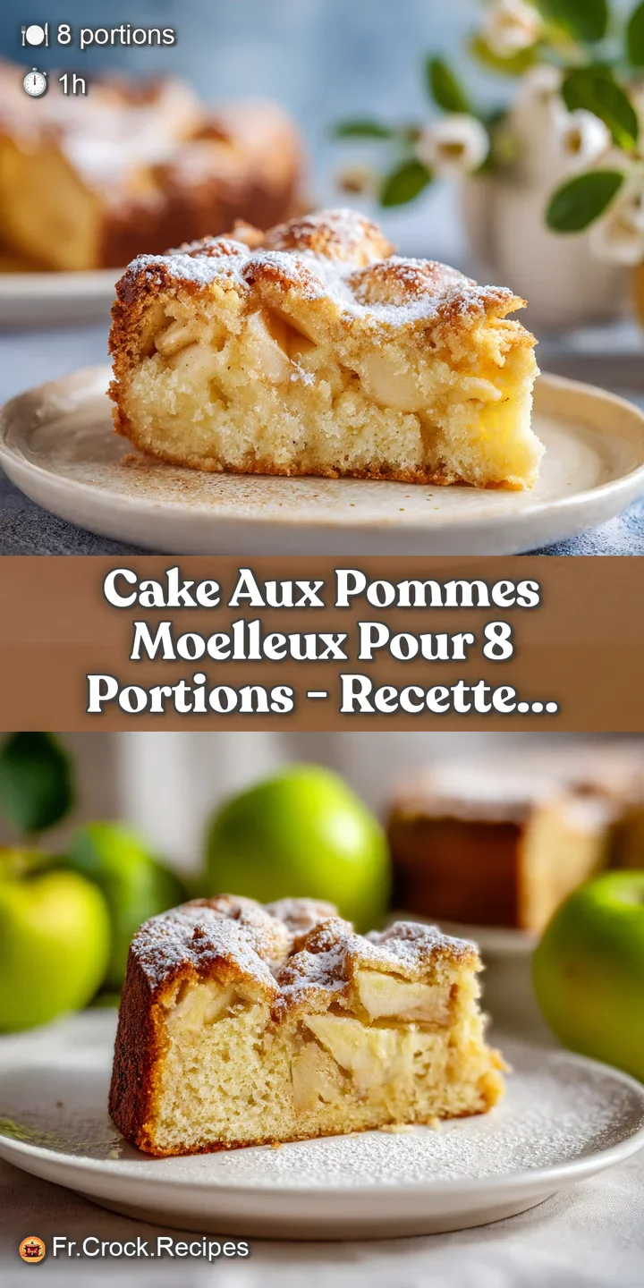 Close-up of moist apple cake showcasing visible apple slices and a soft, golden crumb. Warm and inviting, a taste of autumn.