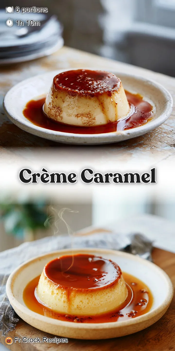 Close-up view of a glossy caramel custard; the light glistening on its surface, hinting at its decadent, creamy texture.