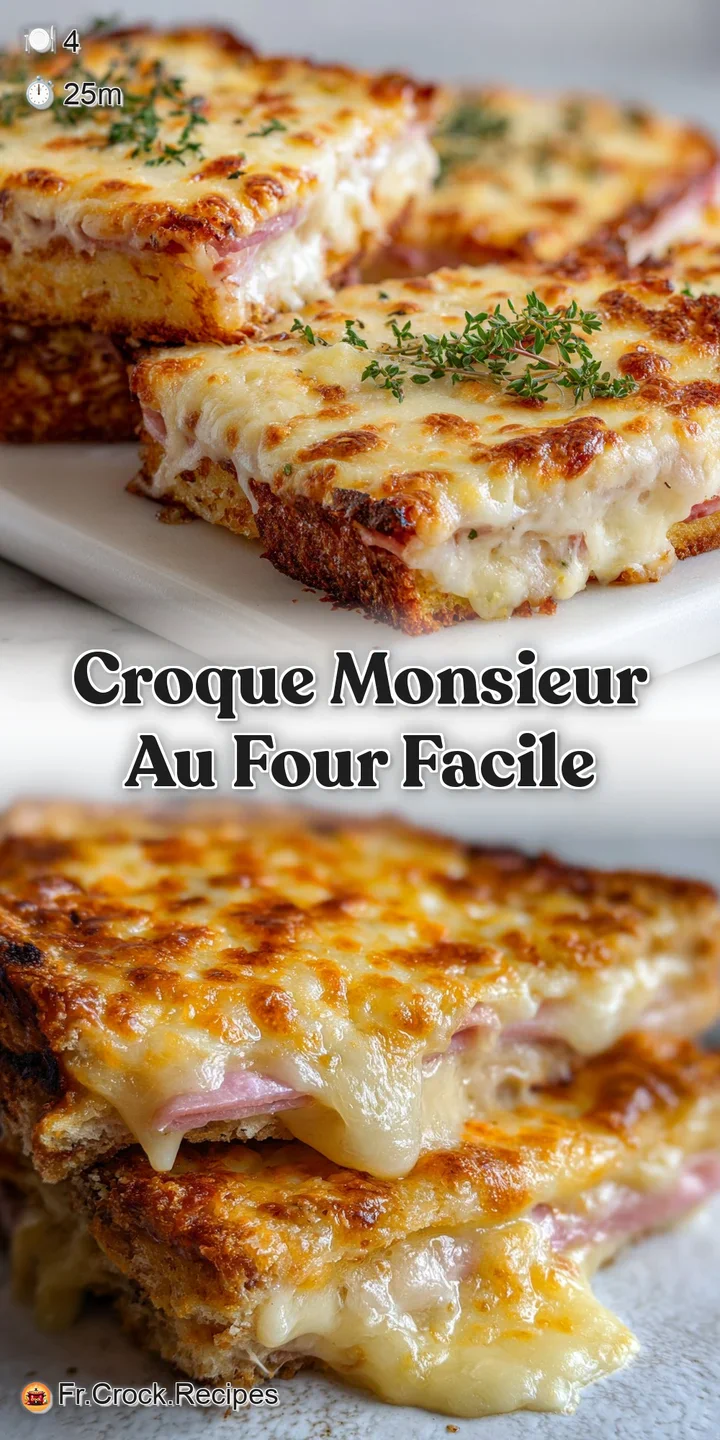 Buttery, golden-brown crust on a Croque Monsieur, close-up view. Melted cheese stretching with rich ham inside, freshly b...