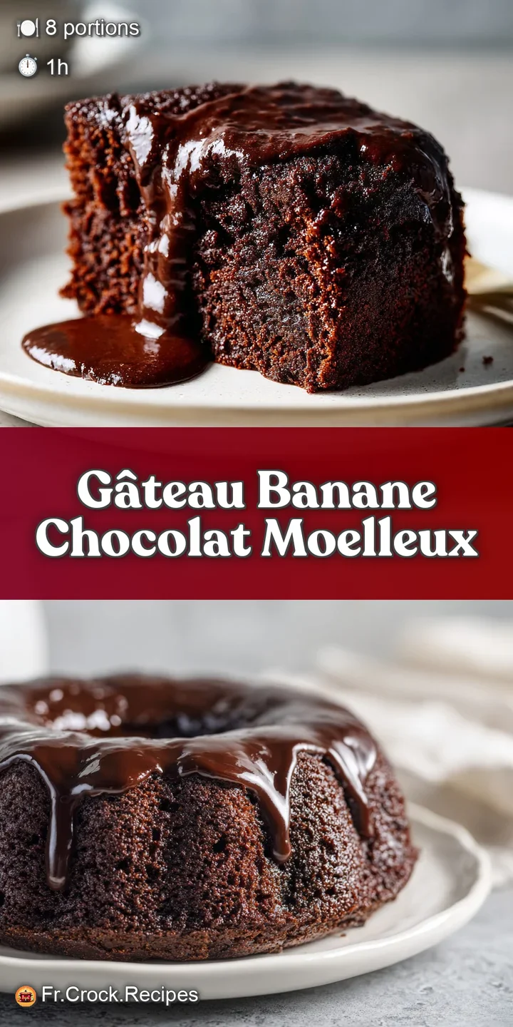 Close-up of a decadent chocolate banana cake, showing the moist crumb and melted chocolate chunks, tempting texture visible.