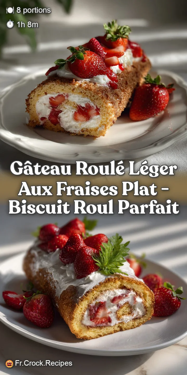 G&acirc;teau Roul&eacute; L&eacute;ger aux Fraises Plat - Biscuit Roul Parfait