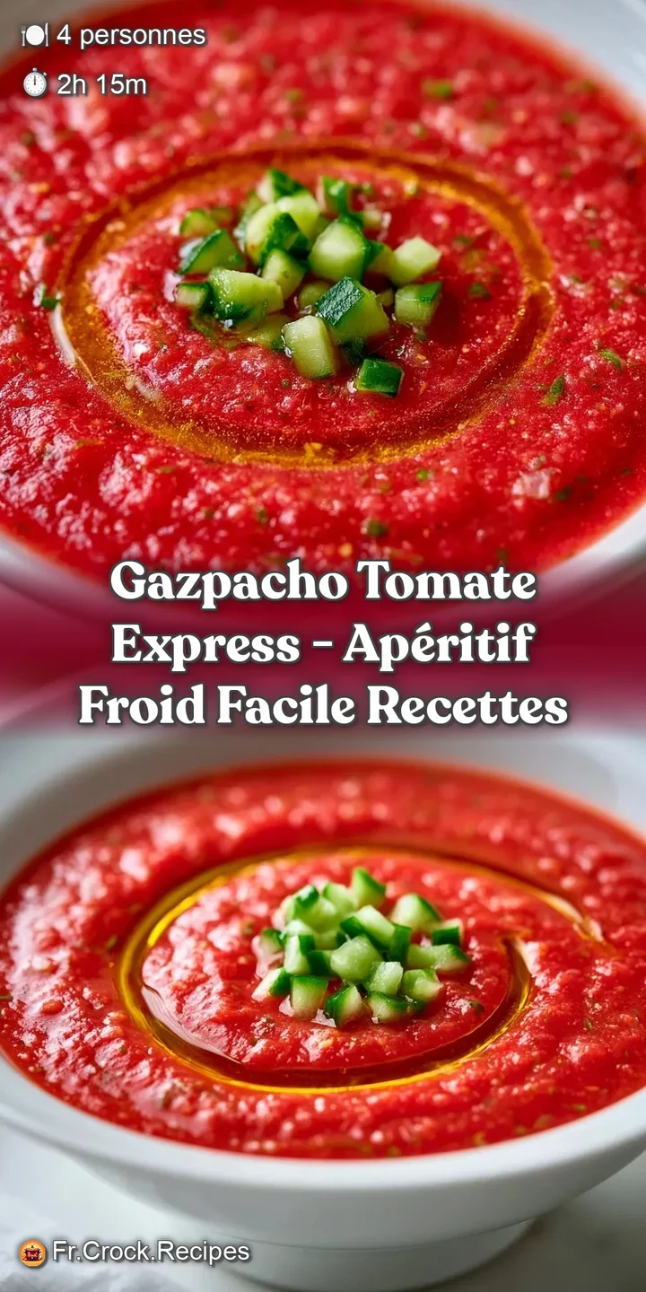 Gros plan sur la texture onctueuse d'un potage rouge frais, avec des gouttes d'huile d'olive et des &eacute;clats de concombre.