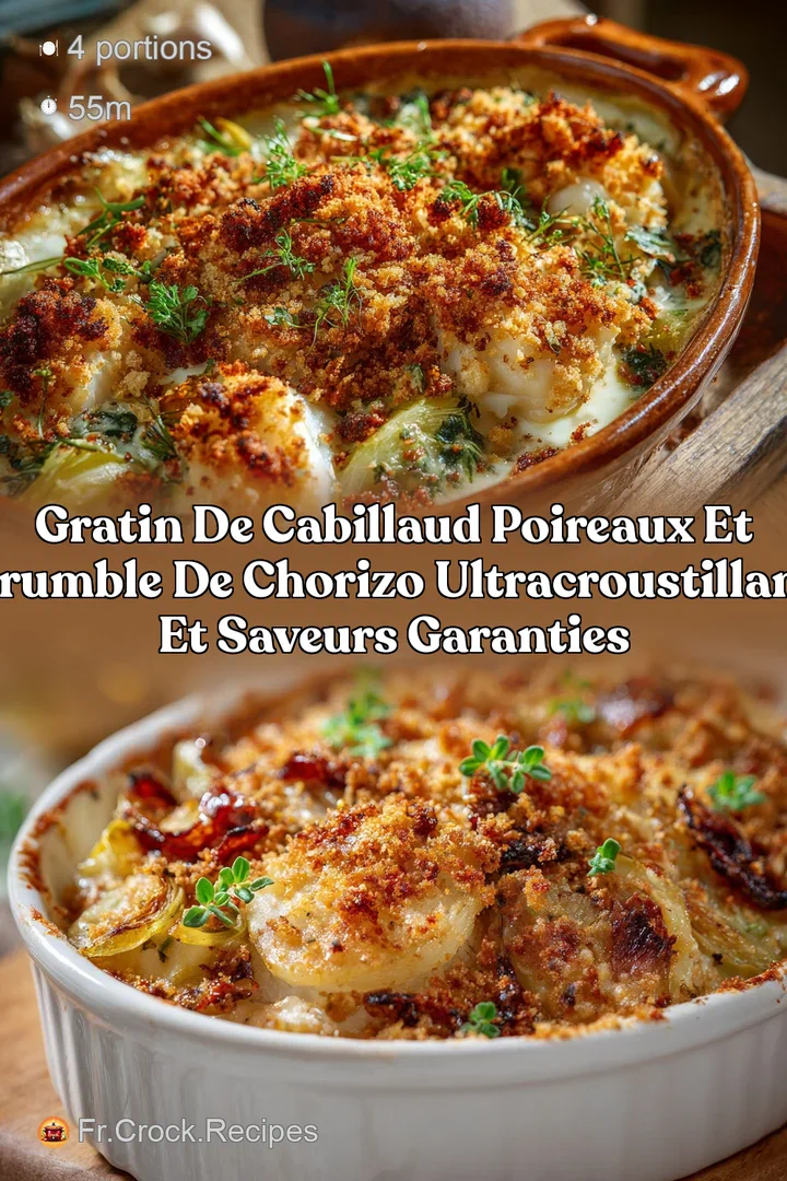 Gratin de cabillaud poireaux et crumble de chorizo ultracroustillant et saveurs garanties