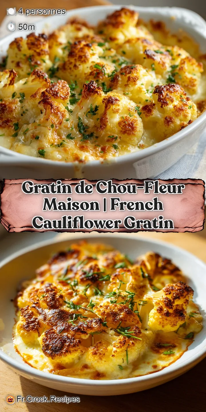 Close-up of a bubbling cauliflower gratin, showcasing the creamy texture and browned, cheesy top with hints of fresh herbs.