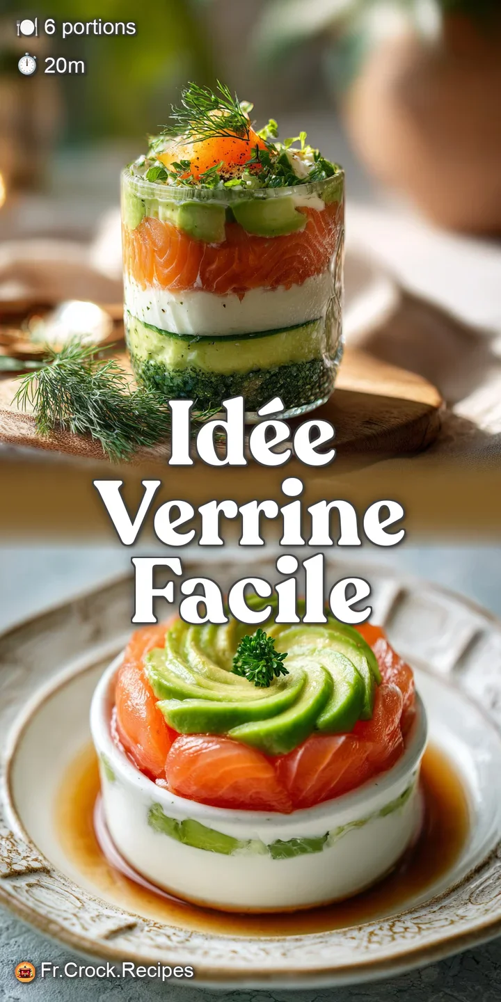 Close-up of a verrine showcasing vibrant layers of creamy avocado and thinly sliced smoked salmon. Fresh, delicate, and in...