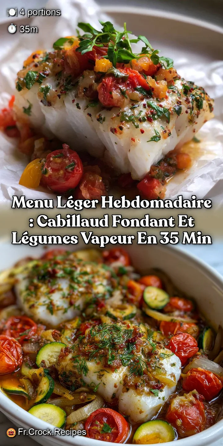Menu l&eacute;ger hebdomadaire : Cabillaud fondant et l&eacute;gumes vapeur en 35 min