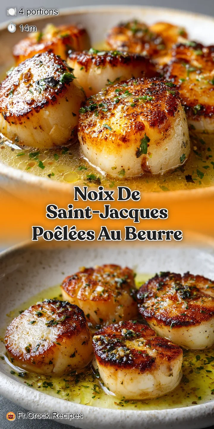 Close-up showcasing the seared crust of a scallop, revealing a tender, pearly white interior. Rich, buttery glaze coats th...