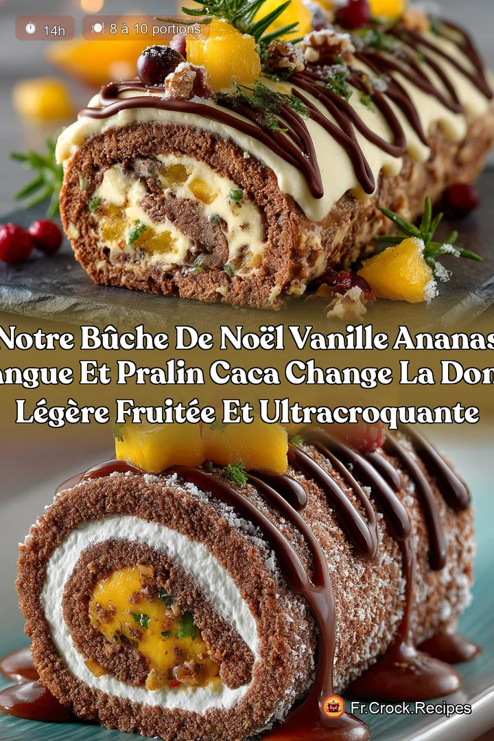 Notre B&ucirc;che de No&euml;l vanille ananas mangue et pralin caca change la donne l&eacute;g&egrave;re fruit&eacute;e et ultracroquante