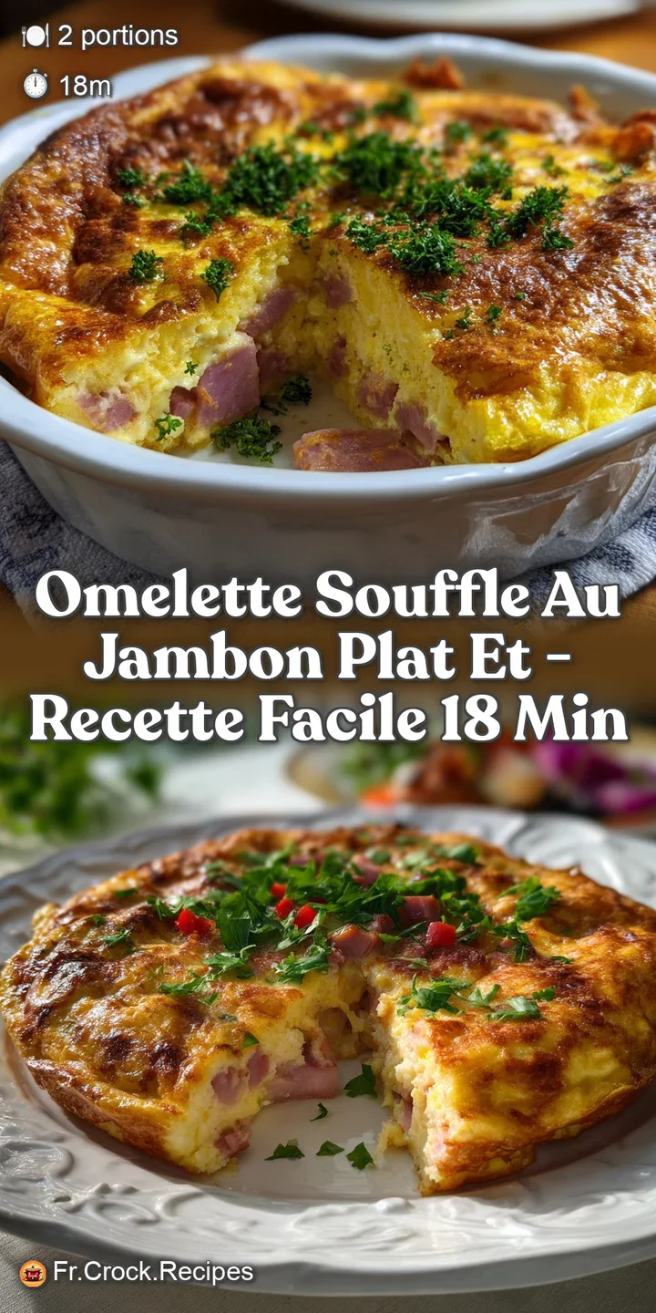 Close-up shot of the airy omelette souffl&eacute;'s interior, showing its light, creamy texture and small pieces of savory, pink ...