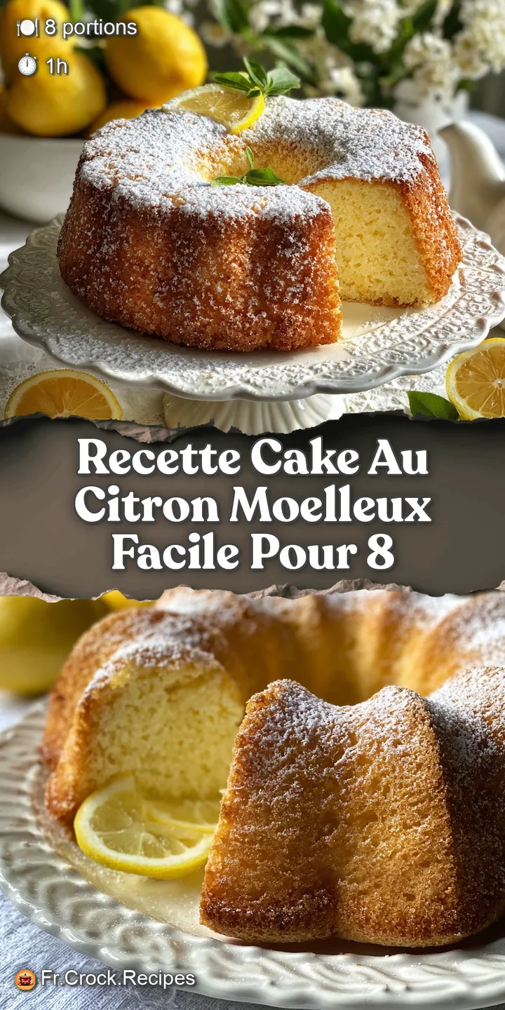 Close-up of a moist, golden lemon cake slice. The sugary crust shimmers, highlighting the cake's soft and airy texture.