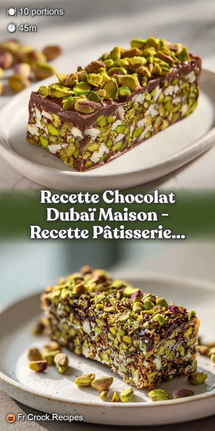 Close-up reveals the dense texture of this dark chocolate dessert, studded with bright pistachios. Decadent and tempting.