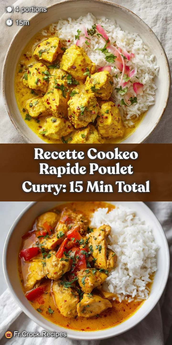 Close-up of succulent chicken pieces coated in a rich, creamy curry sauce. Steam rises, promising warmth and delicious fla...