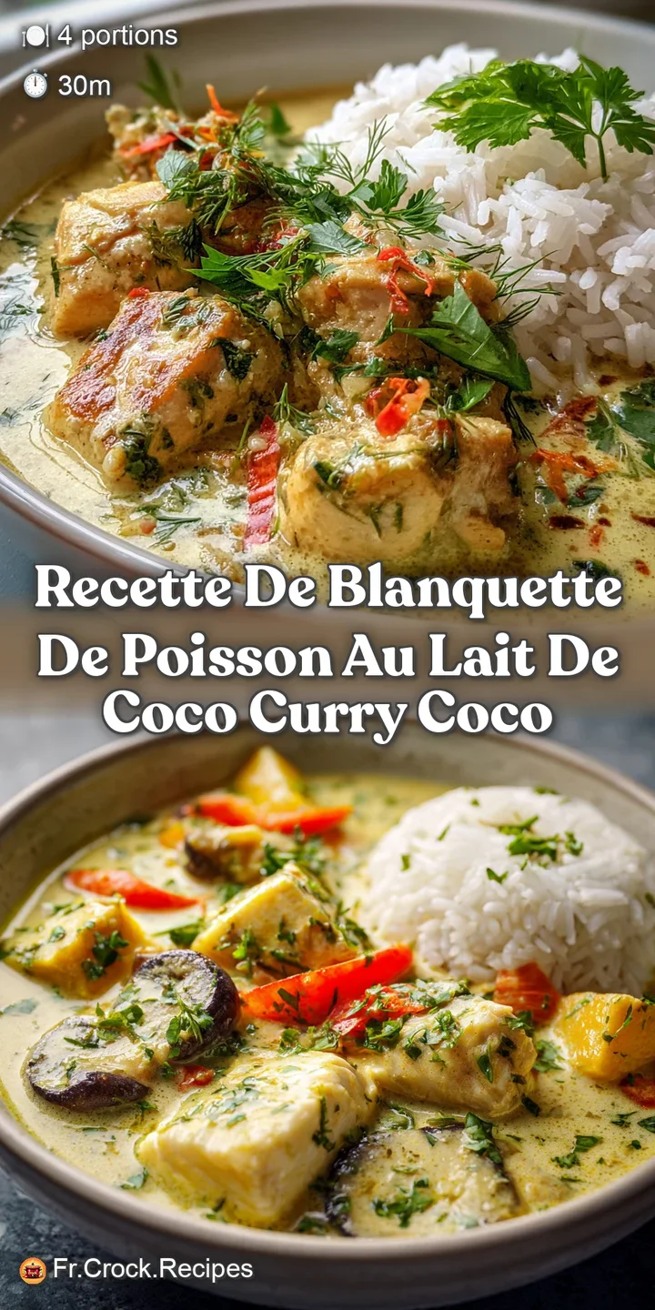 Close-up of tender, flaky white fish bathed in a luscious, creamy coconut sauce, showcasing the dish's smooth texture and ...