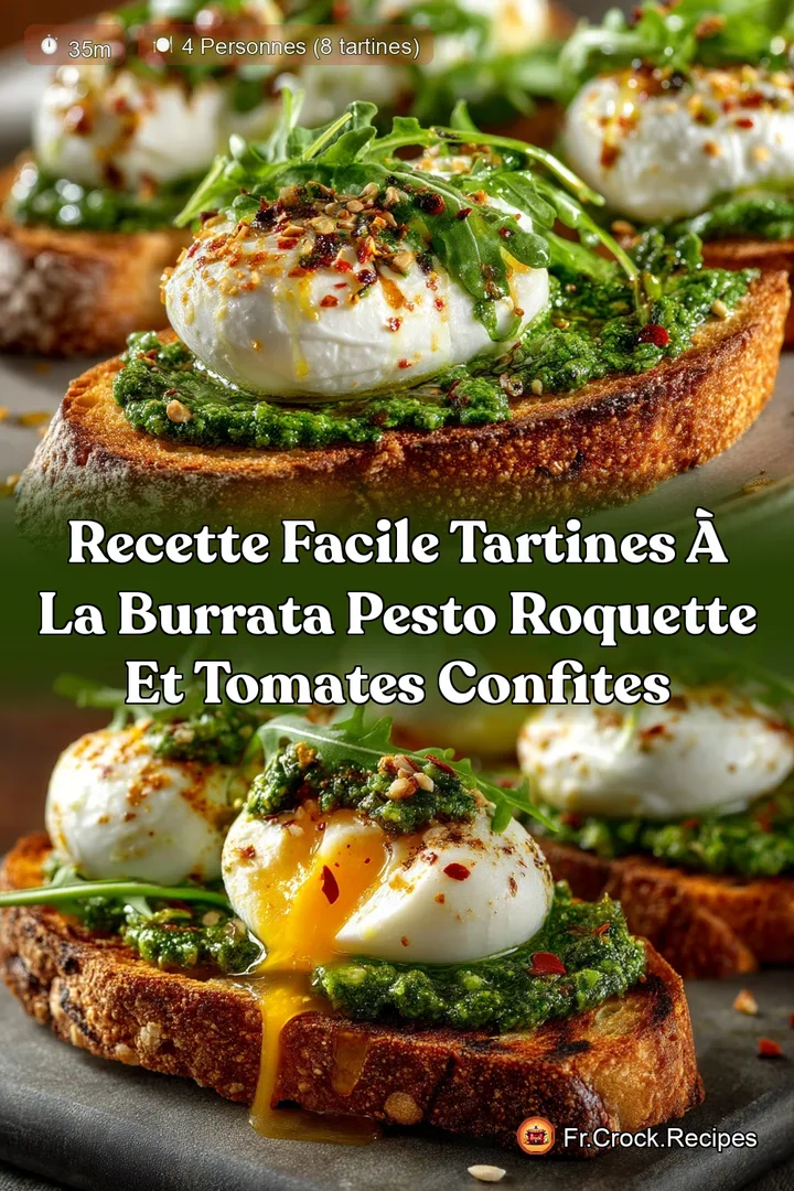 Recette Facile Tartines &agrave; la Burrata Pesto Roquette et Tomates Confites