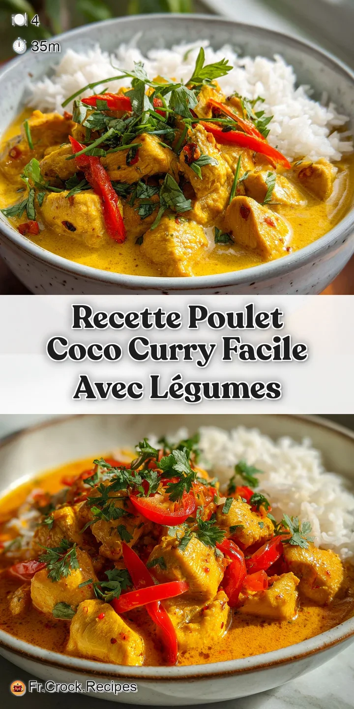 Close-up reveals tender chicken bathed in rich coconut curry sauce. Hints of fragrant spices and creamy coconut milk visible.