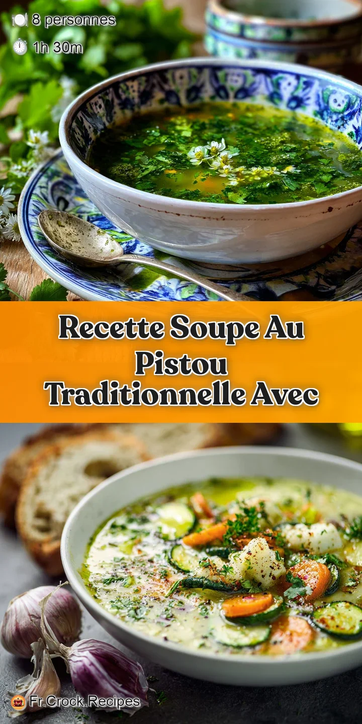 Close-up of Pistou soup: sun-ripened vegetables glisten in the light broth, promising a burst of fresh, summery flavors.