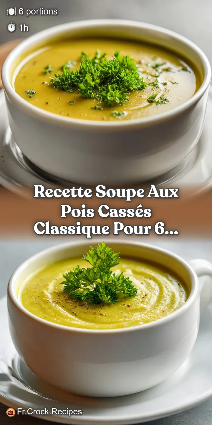 Close-up of thick, creamy split pea soup, showcasing the texture of the peas and the glistening sheen of the broth.