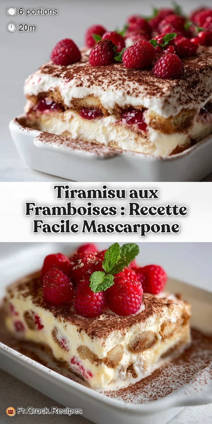 Close-up showcases the textures of a raspberry tiramisu: airy cream, moist ladyfingers, and plump, juicy raspberries. A sw...