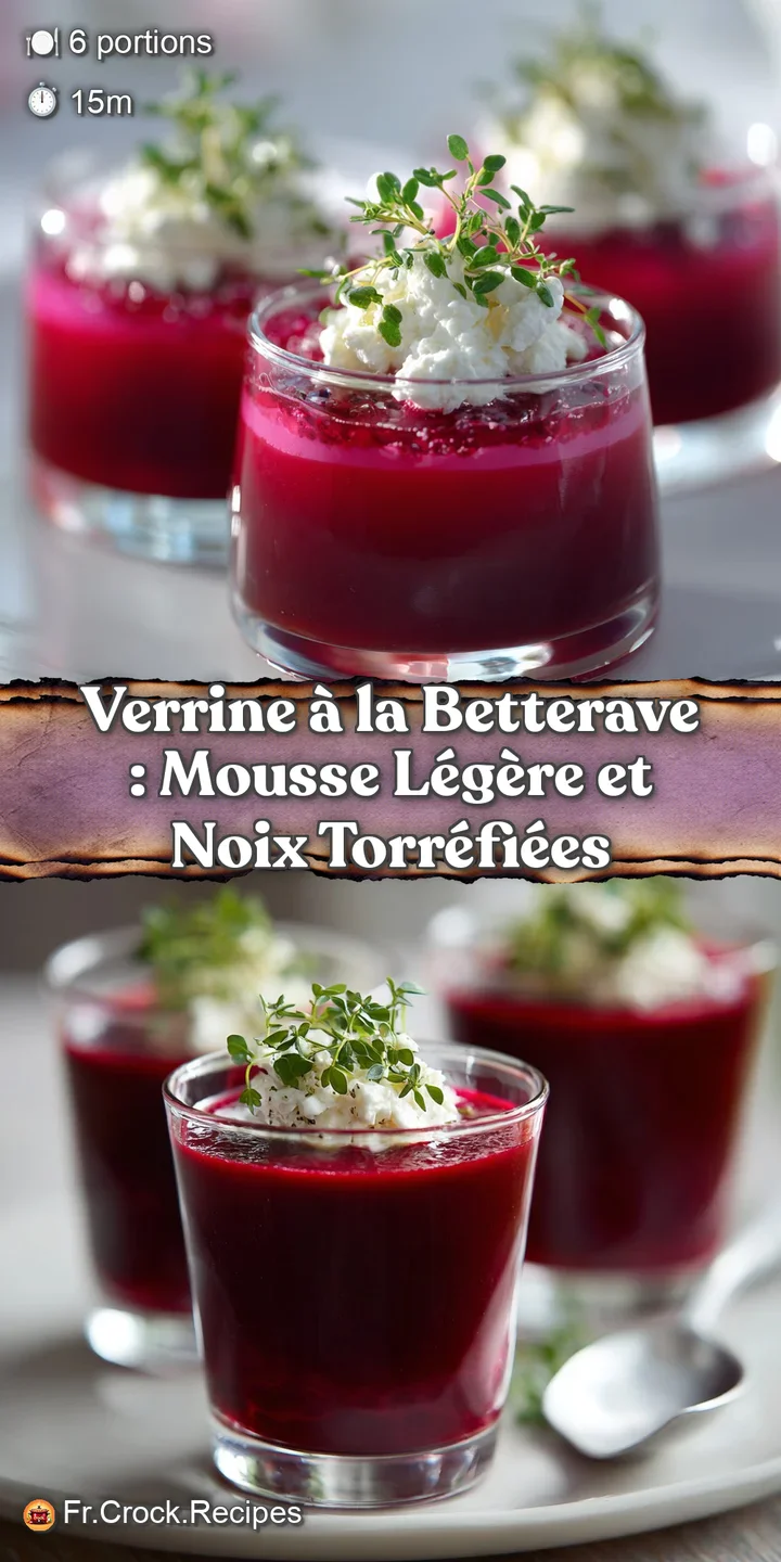 Close-up of a beet and goat cheese verrine, highlighting the contrasting textures and colors. Notice the creamy, airy goat...