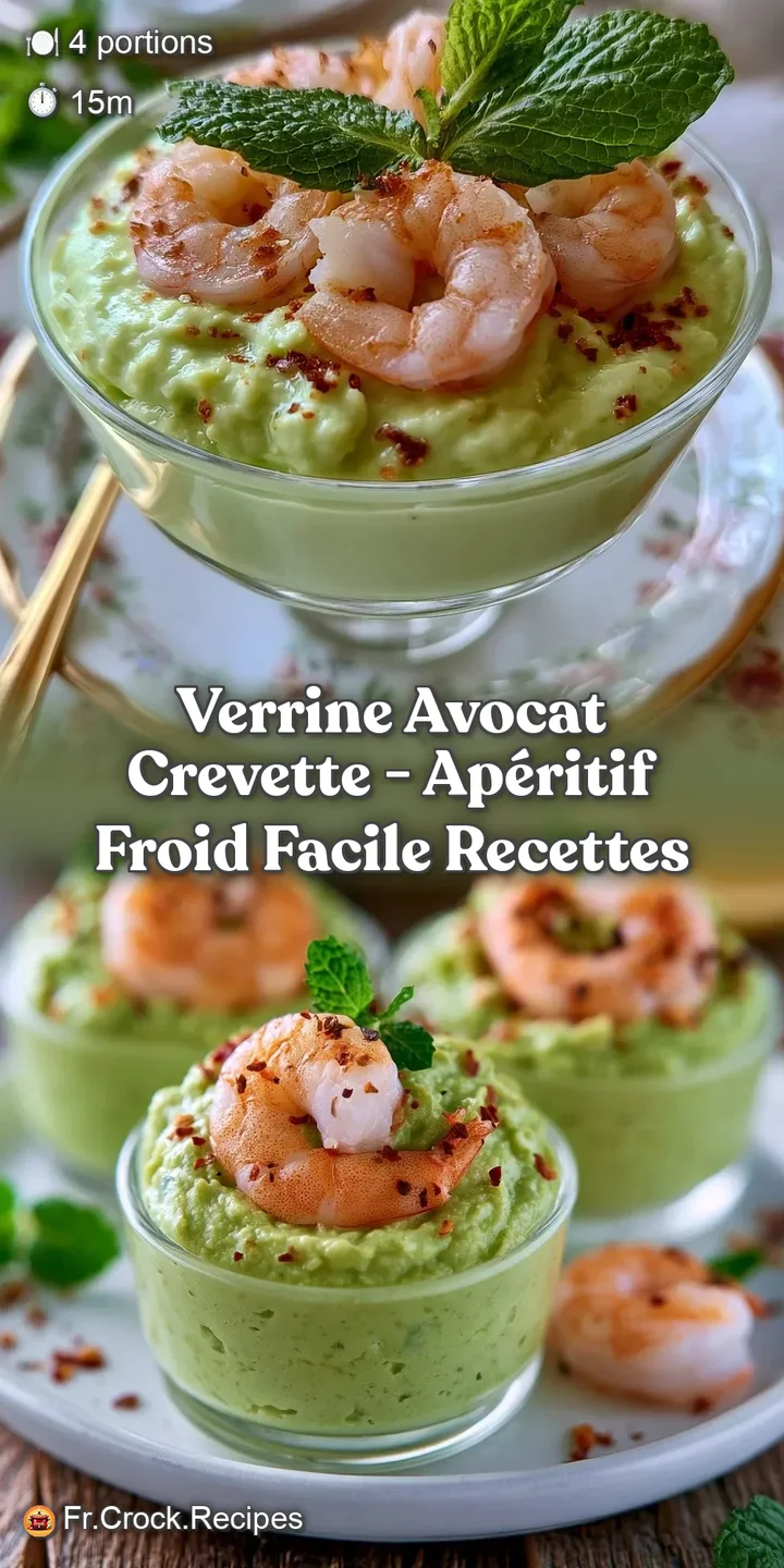 Gros plan sur la texture cr&eacute;meuse d'un avocat m&ucirc;r surmont&eacute; d'une crevette rose juteuse et d'une pinc&eacute;e d'herbes cisel&eacute;es.