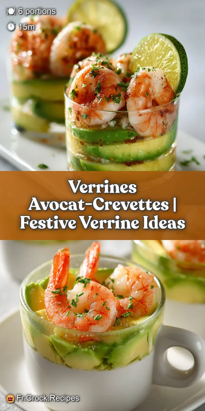 Close-up of a verrine showcasing creamy avocado, juicy shrimp, and a bright garnish. Textures of smooth and succulent crea...