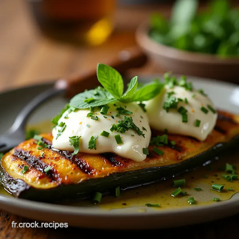 Aubergines Grill&eacute;es Burrata Cr&eacute;meuse Et Vinaigrette Vierge &Agrave; Lorigan presentation