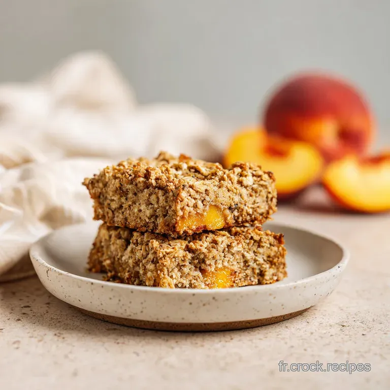 Sliced oat bar with a fork beside it, showcasing a tender, peachy interior.