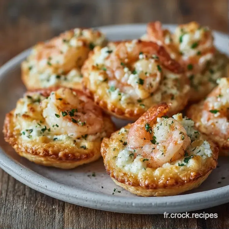 Bouch&eacute;es dor&eacute;es dispos&eacute;es avec soin sur une assiette blanche, contrastant avec le rose vif des crevettes juteuses.