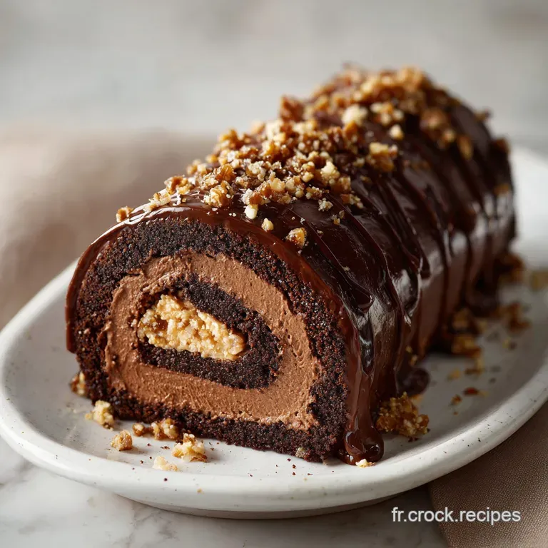 Slice of B&ucirc;che de No&euml;l with chocolate shavings and a sugared rosemary sprig, creamy filling peeking out, festive and ready...