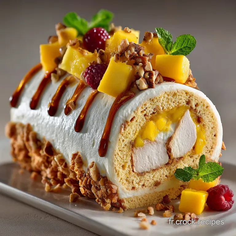 B&ucirc;che Vanille Mangue Ananas Et Croustillant Cacahu&egrave;te Lexotisme De No&euml;l presentation