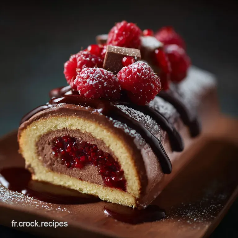 B&ucirc;che framboise chocolat intense mousse l&eacute;g&egrave;re et insert acidul&eacute;