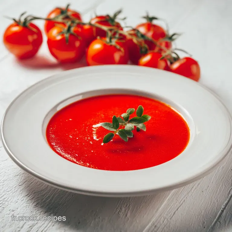 Coulis drizzled artfully on a white plate, contrasting with bright green herbs. The smooth sauce gleams, inviting a taste.