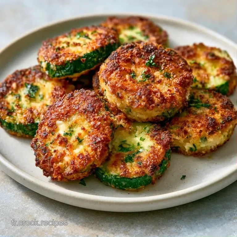 Rondelles de l&eacute;gumes verts tendres et gratin&eacute;es, dispos&eacute;es &eacute;l&eacute;gamment sur une assiette sombre avec un brin de persil.