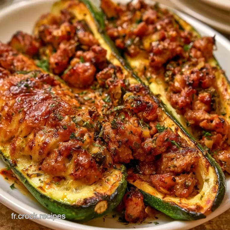 Deux demi-courgettes r&ocirc;ties pos&eacute;es sur une assiette blanche, avec un fromage grill&eacute; et un c&oelig;ur tendre et juteux.