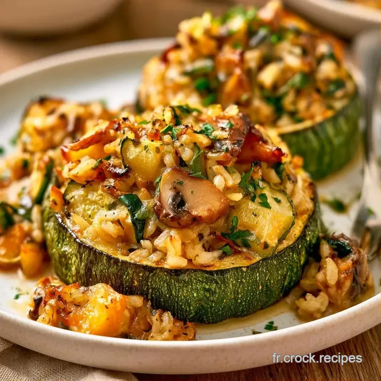 Courgettes r&ocirc;ties pos&eacute;es sur une assiette blanche, accompagn&eacute;es d'un filet de sauce onctueuse et de feuilles de basilic.