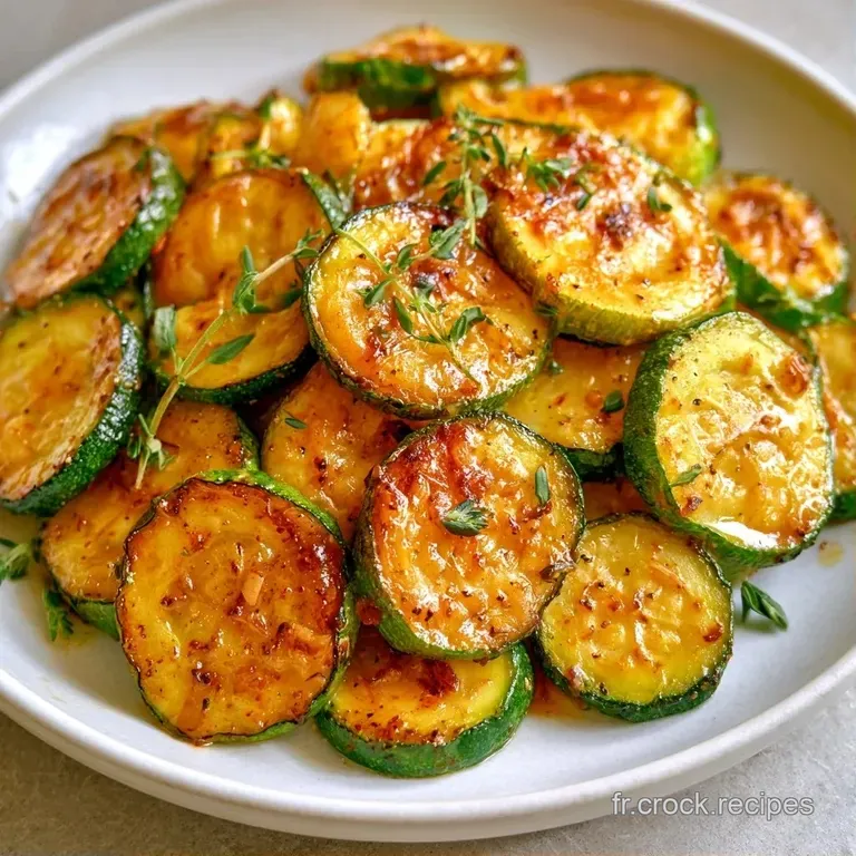 Courgettes croquantes vert vif dispos&eacute;es avec soin sur une assiette blanche, d&eacute;cor&eacute;es de fines herbes fra&icirc;ches.