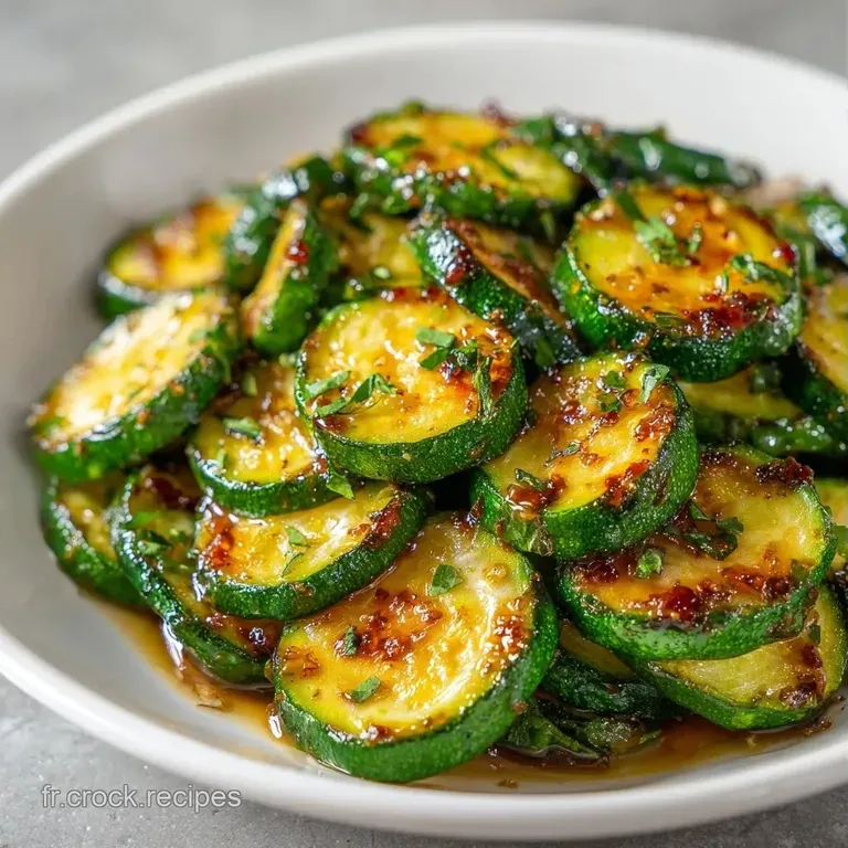 Tranches de courgettes fondantes dispos&eacute;es avec soin, parsem&eacute;es d'herbes fra&icirc;ches et d'un filet d'huile brillante.