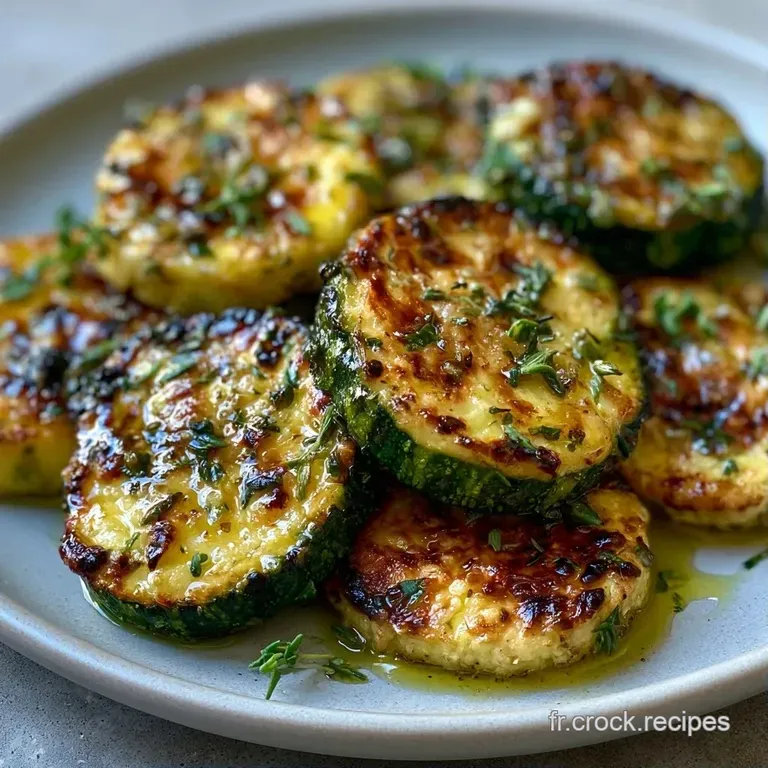 Courgettes r&ocirc;ties joliment align&eacute;es, peau vert tendre et chair caram&eacute;lis&eacute;e, avec un filet d'huile brillante et du thym.