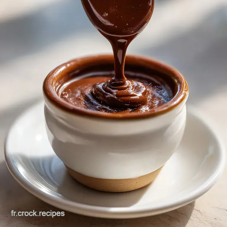 Glossy dark chocolate cream dessert artfully piped into a stemmed glass, garnished with chocolate shavings, hinting at a r...