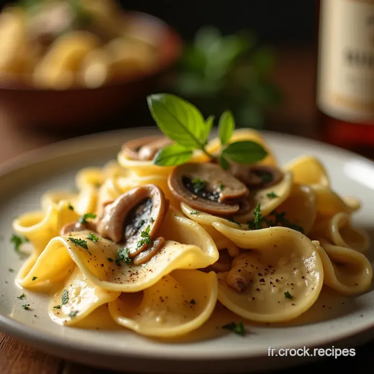 Farfalle Au Champignon Cr&eacute;meux Parfum De Vin Blanc presentation