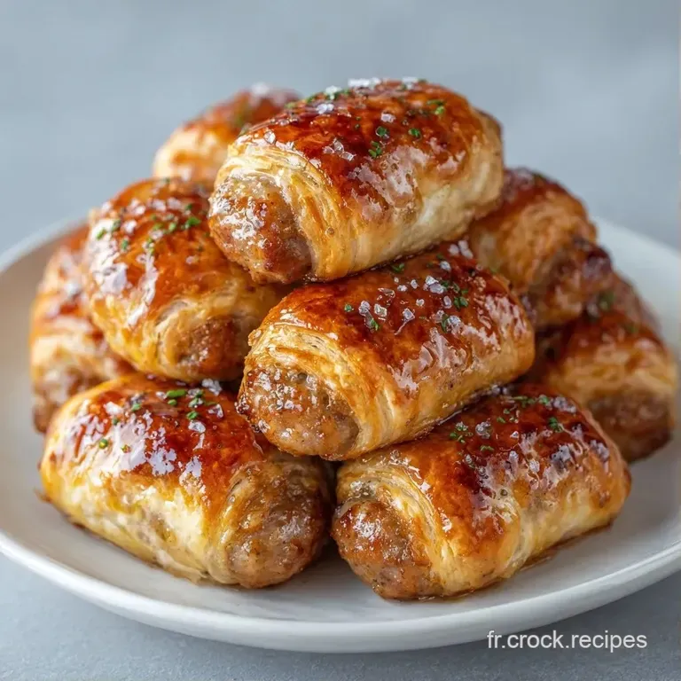 Feuilletages dor&eacute;s et croustillants dress&eacute;s sur une assiette blanche, contrastant avec une sauce cr&eacute;meuse et jaune.