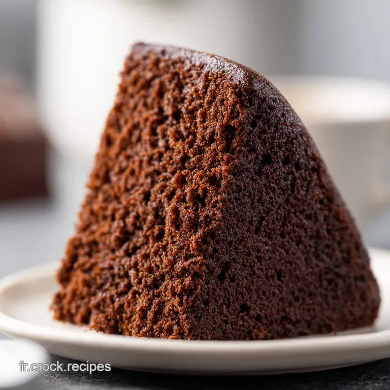Part de g&acirc;teau chocolat&eacute; onctueuse pos&eacute;e sur une assiette blanche, accompagn&eacute;e d'une baie rouge &eacute;clatante.