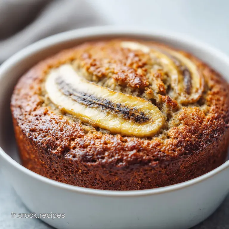A slice of moist oatmeal banana cake adorned with a dusting of powdered sugar and fresh banana slices.